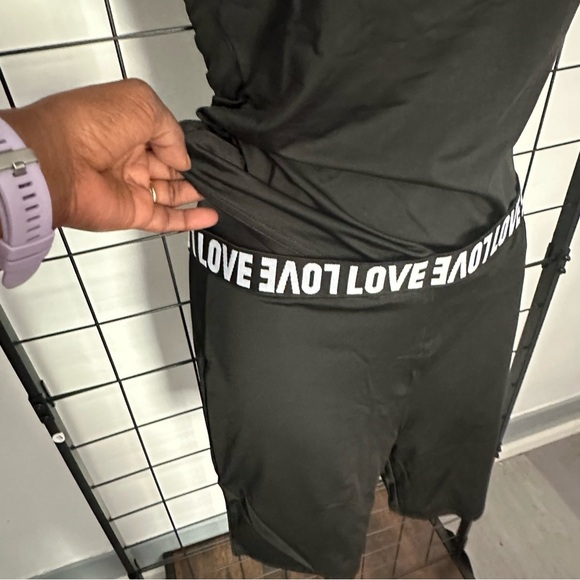 BLACK LETTER BAND PATCH FISHNET DESIGN TOP SHORTS SET - Picture 11 of 13